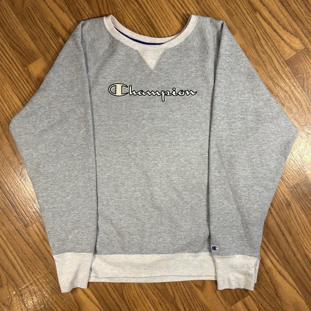 Vintage Champion Reverse Weave Crewneck Sweatshirt Gray Embroidered Spell Out XL
